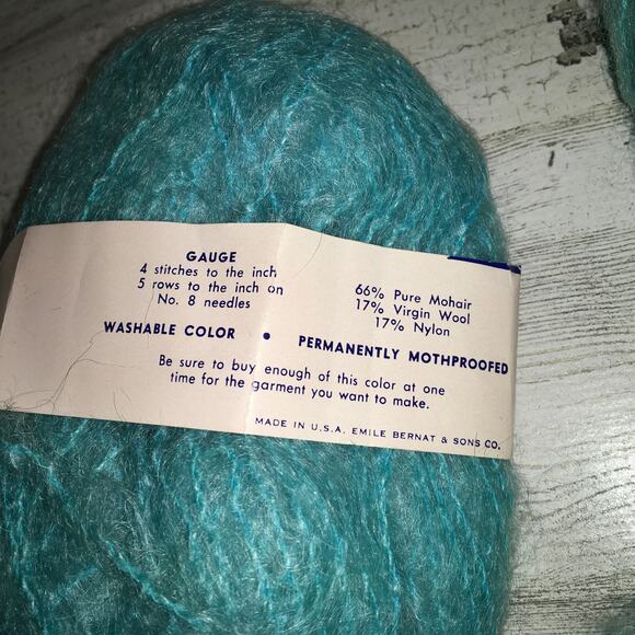 Bernat Mohair Plus Yarn Turquoise Blue Vintage Wool Blend Knitting Crochet - Picture 4 of 5
